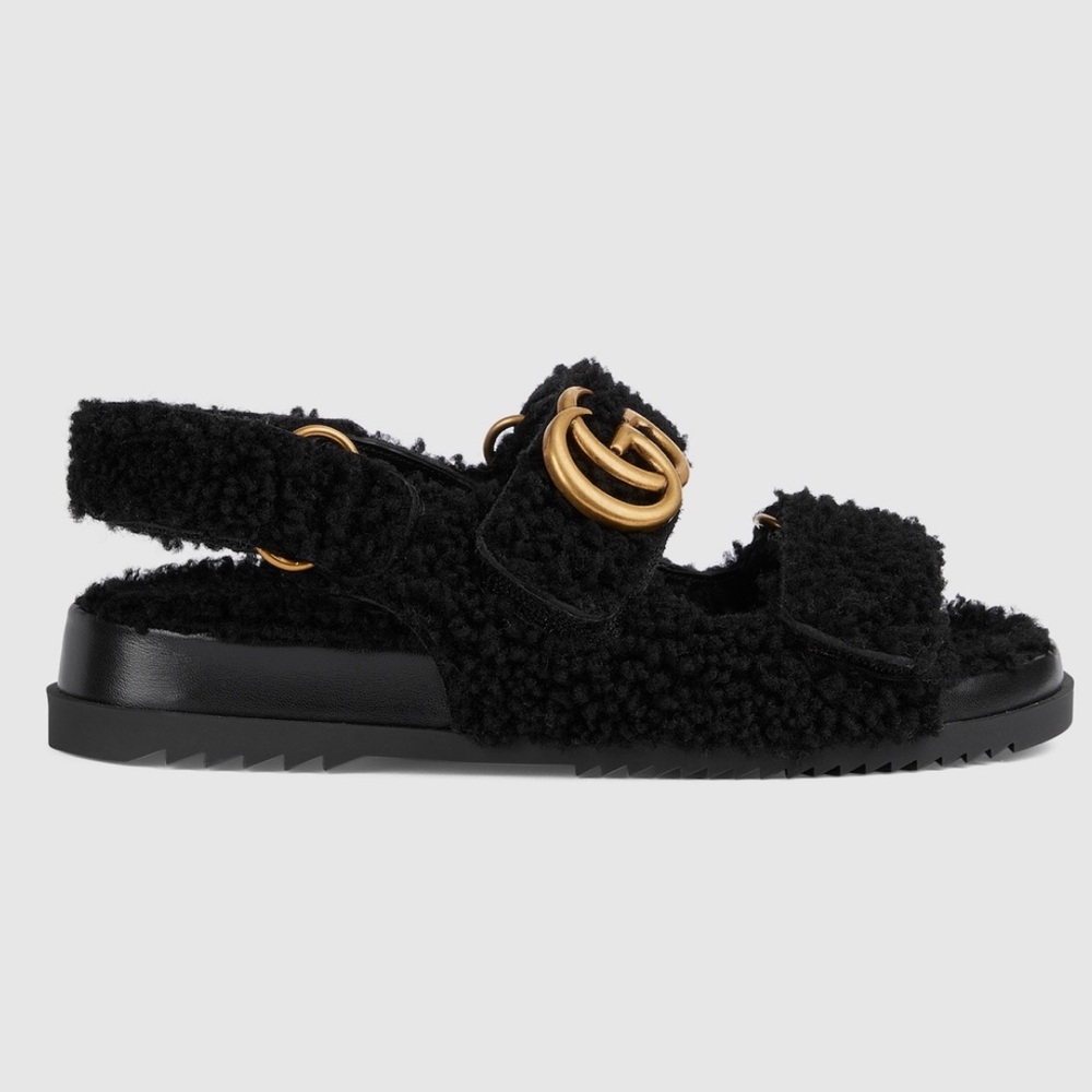 Gucci Double G Merino Wool Sandals in Black